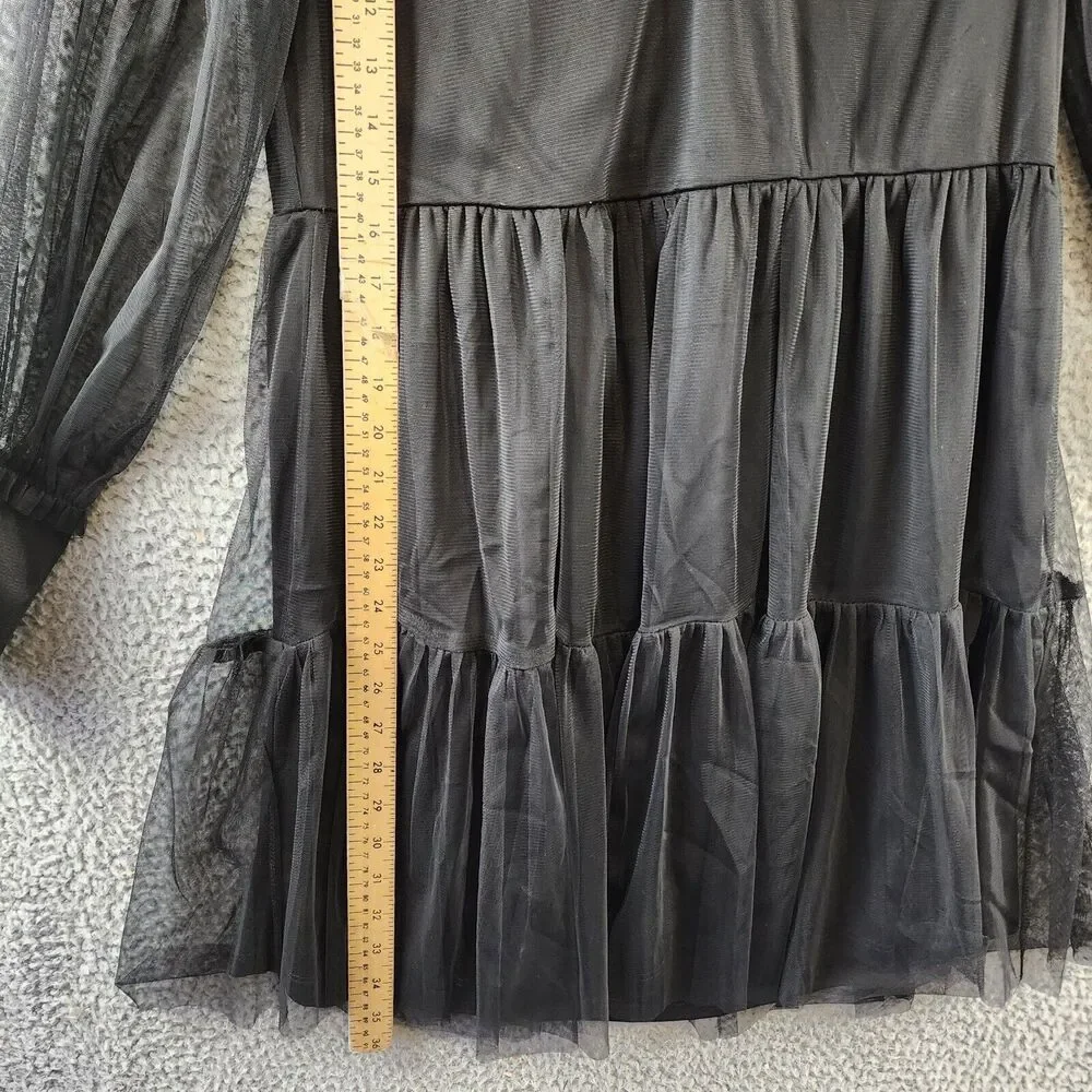 VINCE CAMUTO Mesh Ruffled Dress Women's S Black V-Neck Long Sleeves Pullover - Picture 8 of 13